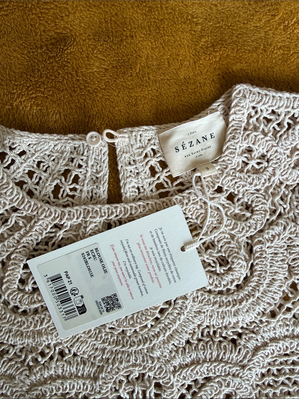 Sezane Olie S Ecru Crochet Lace Blouse - Picture 3 of 4